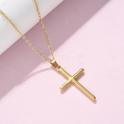 304 Stainless Steel Cross Pendant Cable Chain Necklaces NJEW-S442-05G-1