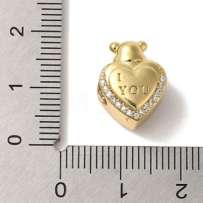 Heart Rack Plating Brass Micro Pave Cubic Zirconia European Beads KK-G511-02C-G-1