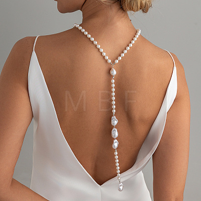 Imitation Pearl & CCB Teardrop Wedding Bridal Backdrop Necklaces for Backless Dress WG70975-01-1