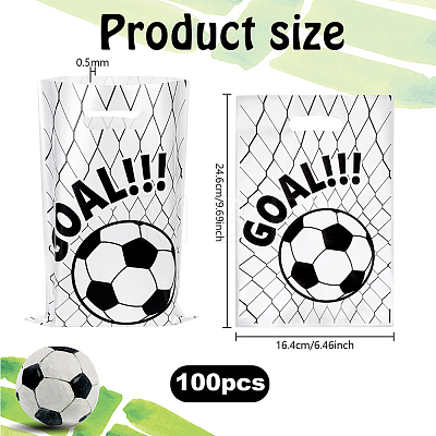 100Pcs Football Print Plastic Gift Bags with Die Cut Hole Handle ABAG-WH0045-101A-1