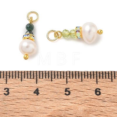 3Pcs 3 Styles Faceted Natural Peridot & Moss Agate & Natural Green Aventurine and Potato Pearl Pandants PALLOY-JF06048-03-1