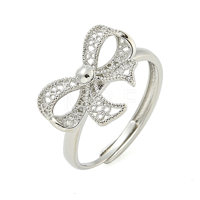 Bowknot Brass Adjustable Rings for Women RJEW-M016-09P-1