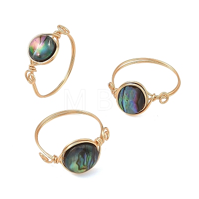 3Pcs Natural Paua Shell with Copper Wire Finger Rings for Women RJEW-JR01112-1