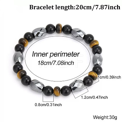 European Synthetic Non-magnetic Hematite & Natural Obsidian & Lava Rock & Tiger Eye Beaded Stretch Bracelets for Men XR3727-5-1