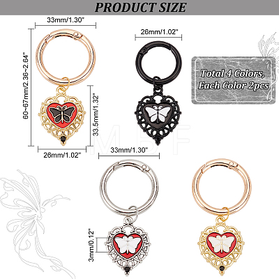 8Pcs 4 Styles Heart with Butterfly Alloy Enamel Shoe Charms HJEW-AB00731-1