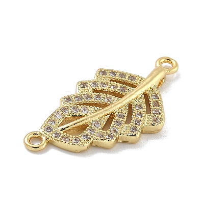 Rack Plating Brass Micro Pave Clear Cubic Zirconia Hollow Leaf Connector Charms KK-A234-055G-1