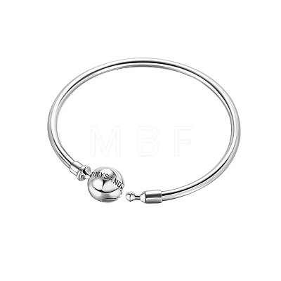 TINYSAND Rhodium Plated 925 Sterling Silver Basic Bangles for European Style Jewelry Making TS-B132-S-19-1