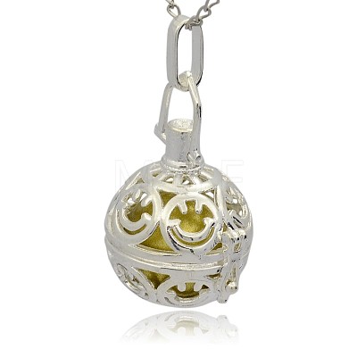 Silver Color Plated Brass Hollow Round Cage Pendants KK-J216-08S-1