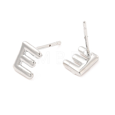 Brass Hollow Out Initial Letter Stud Earrings for Women EJEW-A044-01P-E-1