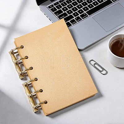 6-Ring Bamboo Stick Alloy Loose Leaf Book Binder Hinged Rings FIND-CP0003-97AB-1