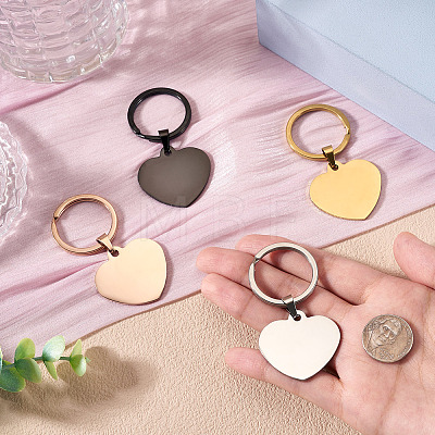 4Pcs 4 Styles Stainless Steel Keychains KEYC-TA0004-81G-1