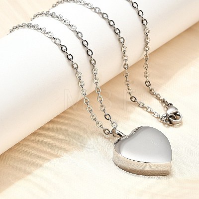 304 Stainless Steel Heart Cinerary Casket Pendant Necklaces NJEW-V002-02P-1