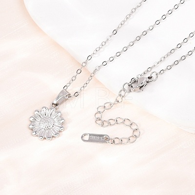 304 Stainless Steel Flower Pendant Cable Chain Necklaces for Men Women NJEW-K308-05E-P-1