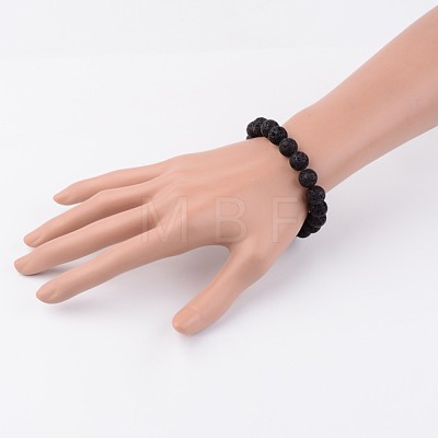 Natural Lava Rock Beads Stretch Bracelets X-BJEW-JB02411-1