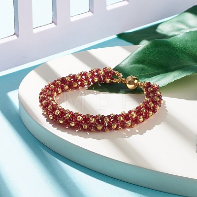 Glass Seed Beaded Bracelet with Brass Magnetic Clasp BJEW-JB07802-01-1