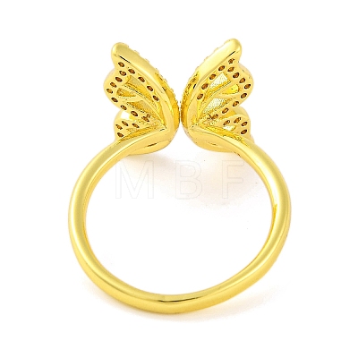 Butterfly Brass Micro Pave Clear Cubic Zirconia Open Cuff Ring for Women RJEW-U003-13G-1