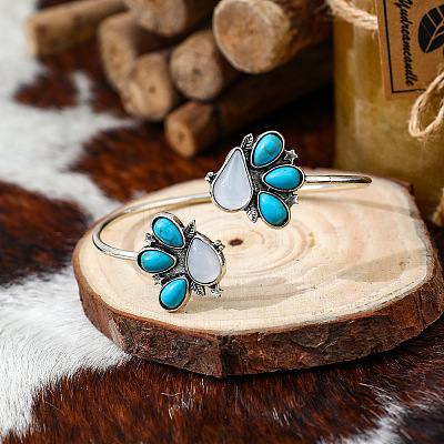 Bohemian Iron Resin Imitation Turquoise Cuff Bangles for Women FS-WG44455-01-1