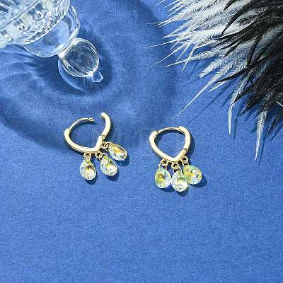 Brass Hoop Earrings with Glass Teardrop Charms EJEW-JE05396-1