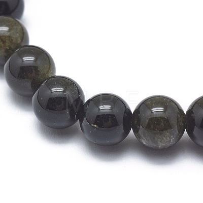 Natural Golden Sheen Obsidian Bead Stretch Bracelets X-BJEW-K212-A-020-1