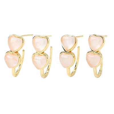 Valentine's Day Heart Natural & Synthetic Mixed Stone Stud Earrings EJEW-T053-01G-1