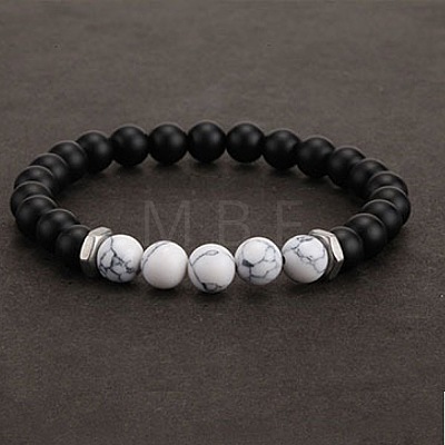 8MM Natural Howlite and Frosted Black Round Beaded Stretch for Men DZ7575-6-1