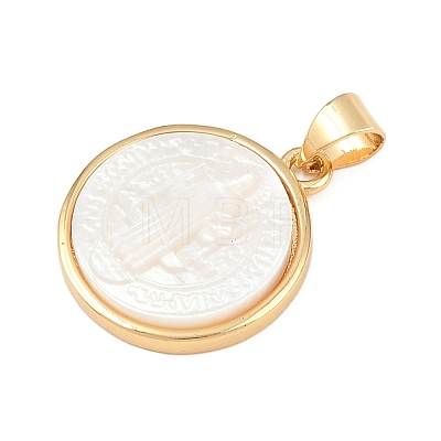 Natural White Shell Flat Round Pendants KK-F919-42C-G03-1
