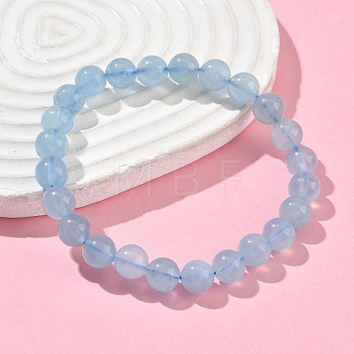 Natural Aquamarine Round Bead Stretch Bracelets for Men Women BJEW-U034-01C-04-1