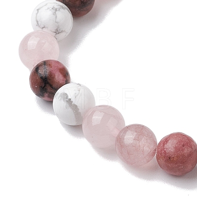 8.5mm Round Natural Rhodonite & Howlite & Strawberry Quartz & Rose Quartz  Bead Stretch Bracelets for Women BJEW-JB10944-06-1