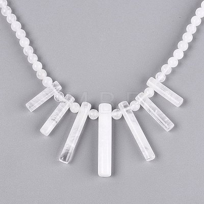 Natural Quartz Crystal Round Beaded Fan Bib Necklaces NJEW-N064-04J-1