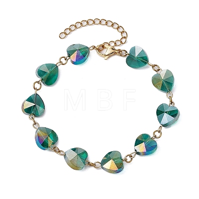 Faceted Heart Glass Link Bracelets for Women BJEW-JB10894-1