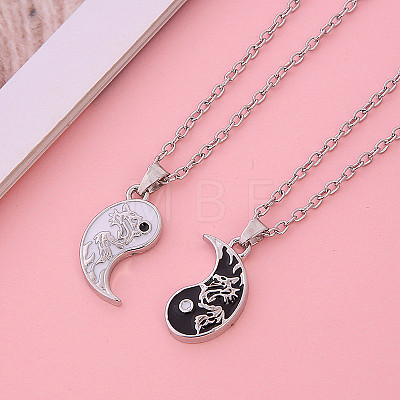 Alloy Enamel Black and White Yin-yang Gragon Split Pendant Necklaces for Friends Couple WG224AC-01-1