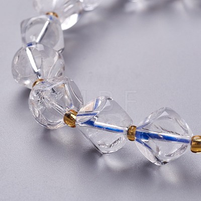 Faceted Natural Quartz Crystal Stretch Beaded Bracelets BJEW-H543-B10-1