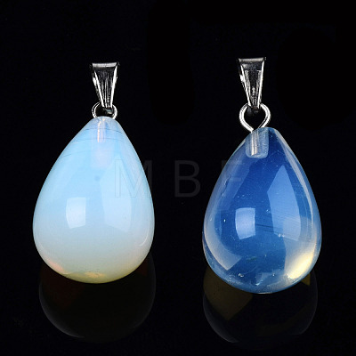 Opalite Stone Pendants with Platinum Plated Iron Findings G-R252-08-1