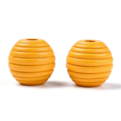 Painted Natural Wood Beehive Beads WOOD-S049-04B-09-1