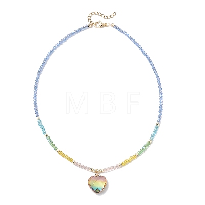 2Pcs 2 Styles Colorful K9 Glass Teardrop Heart Pendant Electroplated Glass Faceted Rondelle Beaded Necklaces NJEW-JN05752-1