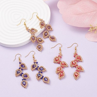 3Pair 3 Color Glass Seed Braided Leaf Dangle Earrings EJEW-JE04846-1