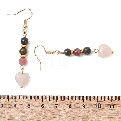 Valentine's Day Natural Multicolor Tourmaline & Natural Rose Quartz Dangle Earrings for Women EJEW-JE06955-1