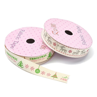 5 Rolls 5 Patterns Single Face Printed Cotton Satin Ribbons OCOR-YW0001-04-1