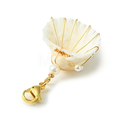 Wire Wrapped Shell Pendant Decorations HJEW-TA00072-1