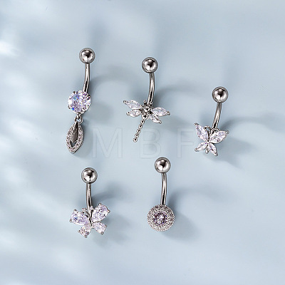 316L Surgical Stainless Steel Clear Cubic Zirconia Curved Barbell Belly Rings WG7644D-01-1