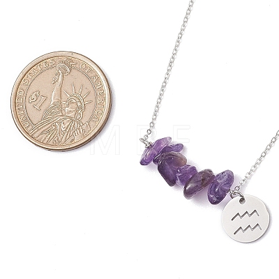 Natural Amethyst Chip & Constellation Pendant Necklaces NJEW-JN05084-11-1