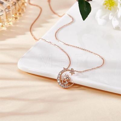 Chinese Zodiac Necklace Dragon Necklace 925 Sterling Silver Rose Gold Dragon on the Moon Pendant Charm Necklace Zircon Moon and Star Necklace Cute Animal Jewelry Gifts for Women JN1090E-1
