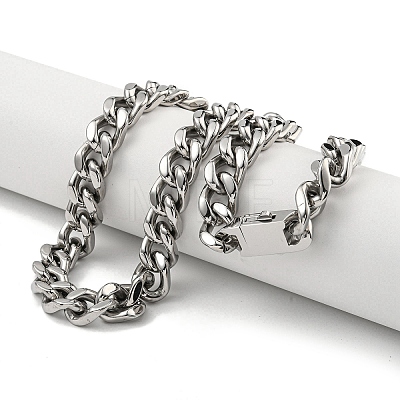 Non-Tarnish 201 Stainless Steel Cuban Link Chain Necklaces for Women and Men NJEW-F322-04P-01-1