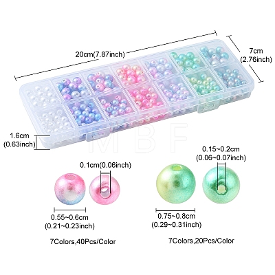 420Pcs 12 Style Rainbow ABS Plastic Imitation Pearl Beads OACR-FS0001-27-1