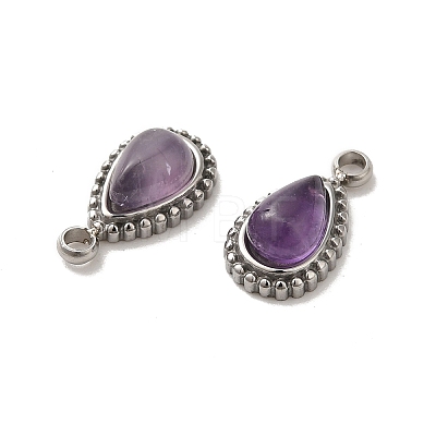 304 Stainless Steel Pave Natural Amethyst Teardrop Charms STAS-B074-04P-04-1