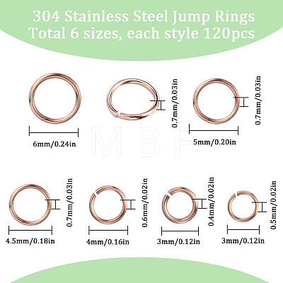 SUNNYCLUE 720Pcs 6 Styles 304 Stainless Steel Jump Rings STAS-SC0006-09-1