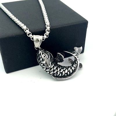 Vintage Fish 304 Stainless Steel Pendant Necklaces for Women Men ZR4097-1