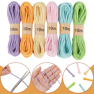 6 Bunldes 6 Colors Braided Polycotton Round Twine OCOR-CY0004-24A-1