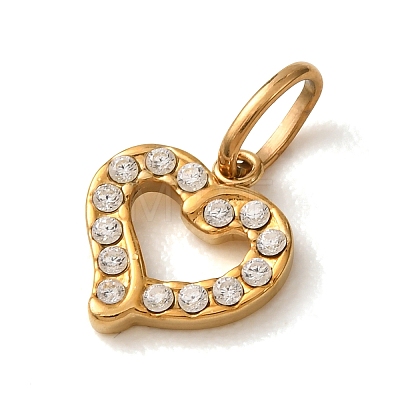 304 Stainless Steel Micro Pave Clear Cubic Zirconia Charms CU-CBA703A-04G-04-1