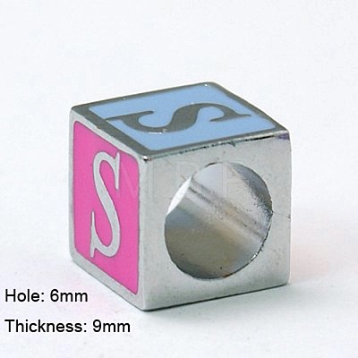 Alloy Enamel Large Hole Cube Beads X-ENAM-C1491-S-1